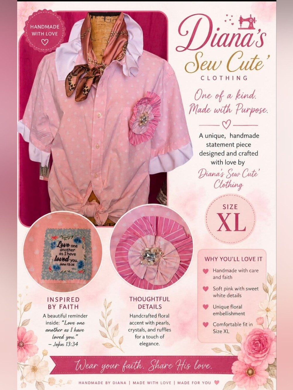 Pink Button-Up Shirt with Decorative Rosette